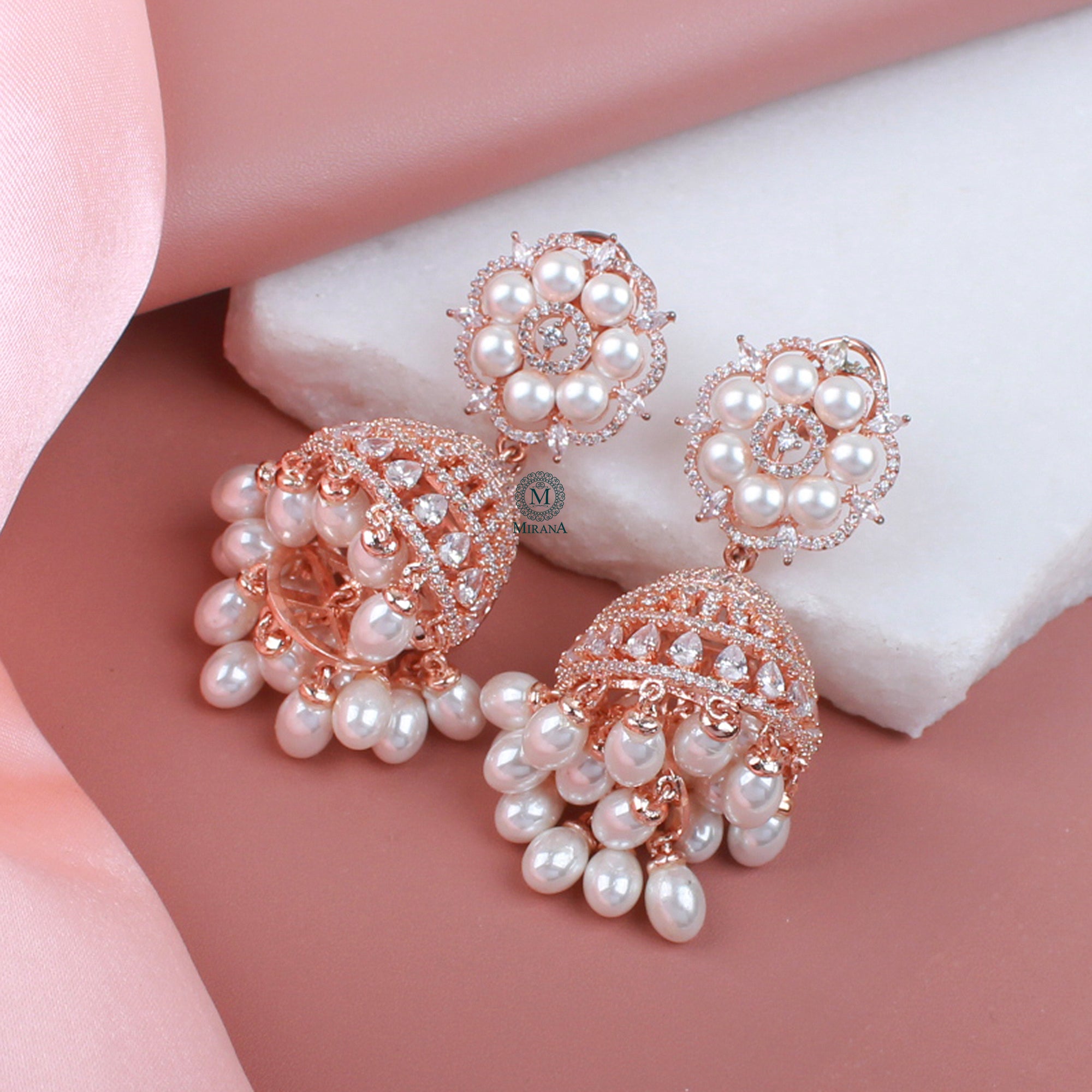 Nova Pearl CZ Designer Jhumkas