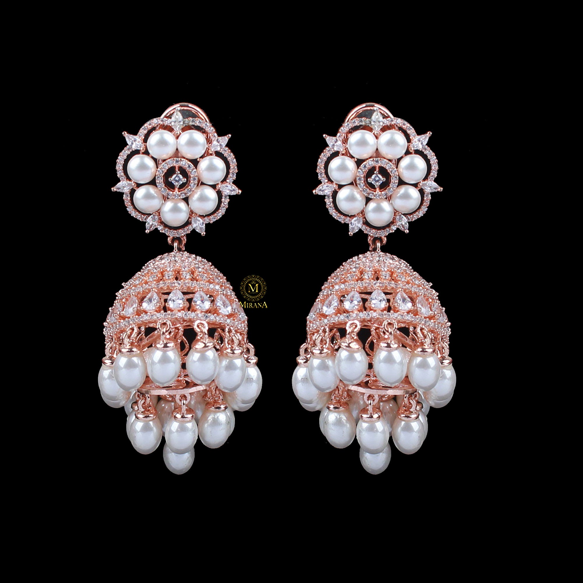 Nova Pearl CZ Designer Jhumkas
