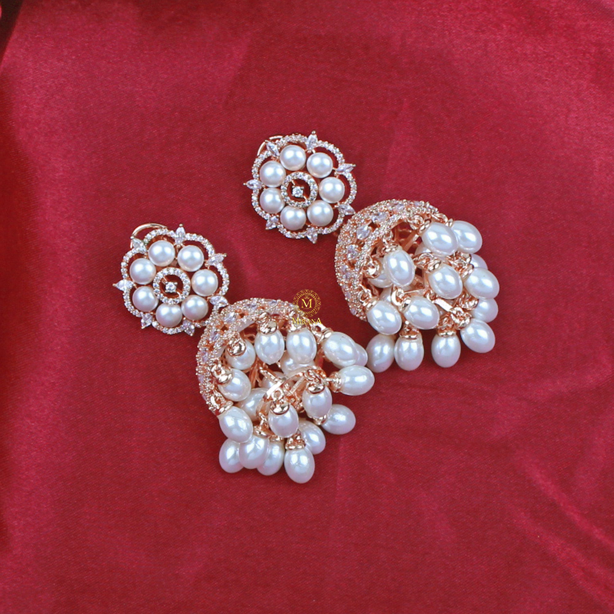 Nova Pearl CZ Designer Jhumkas