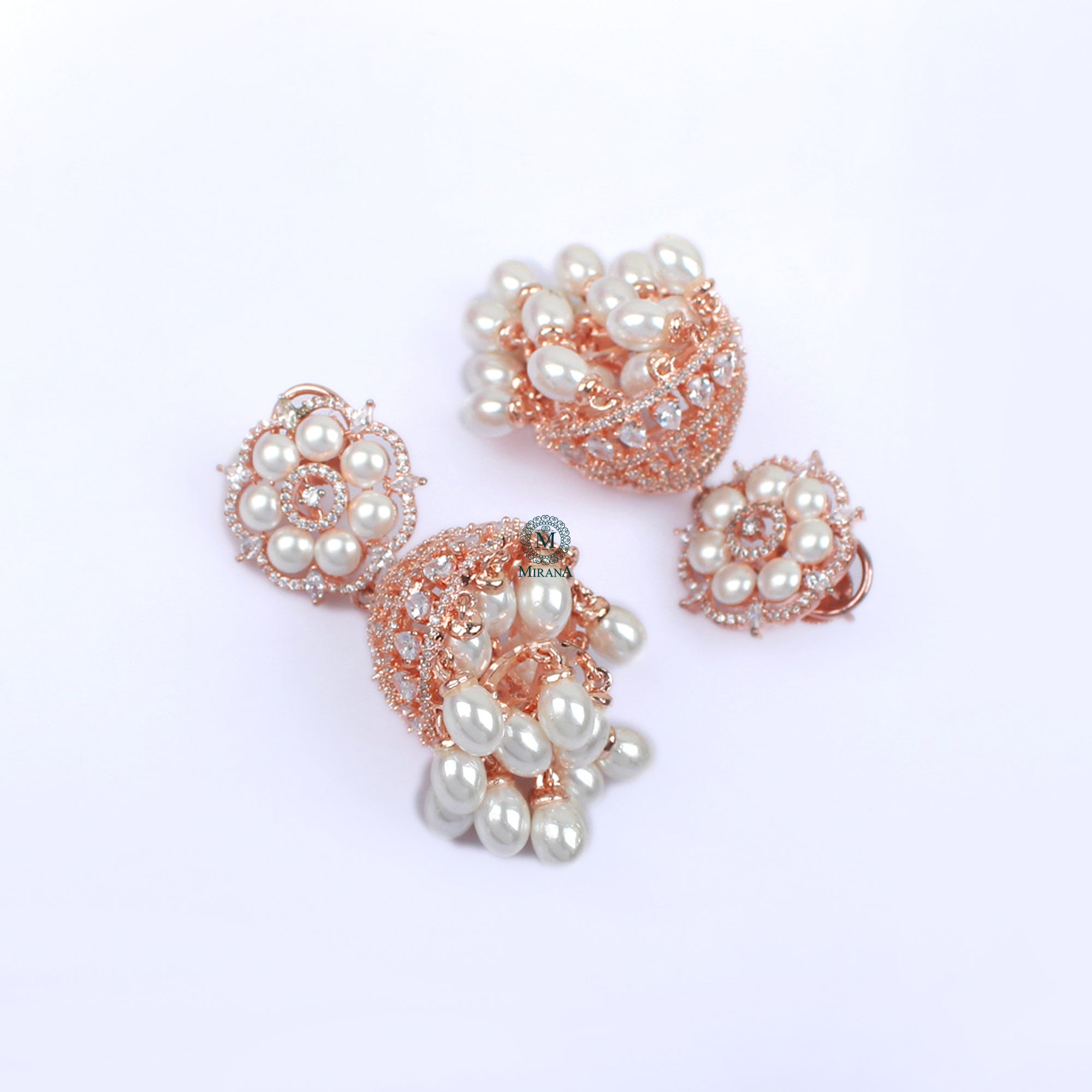 Nova Pearl CZ Designer Jhumkas