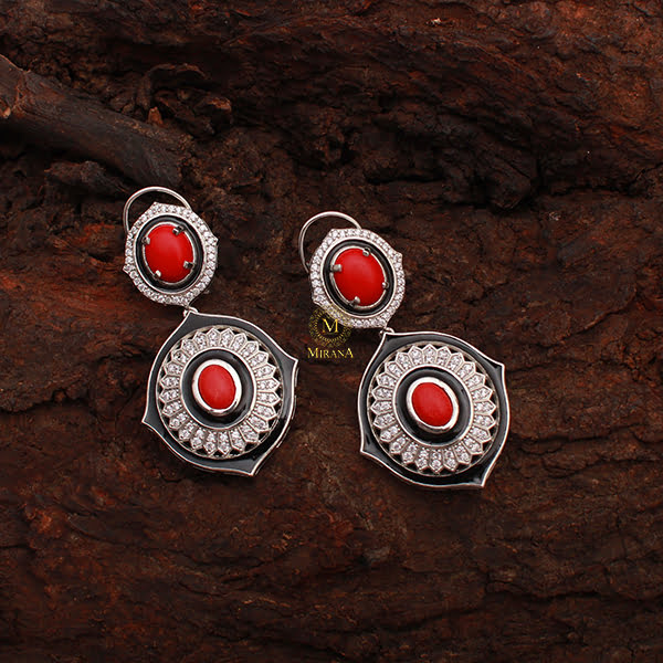 Nora Red CZ Designer Earrings