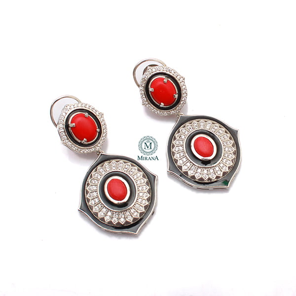 Nora Red CZ Designer Earrings