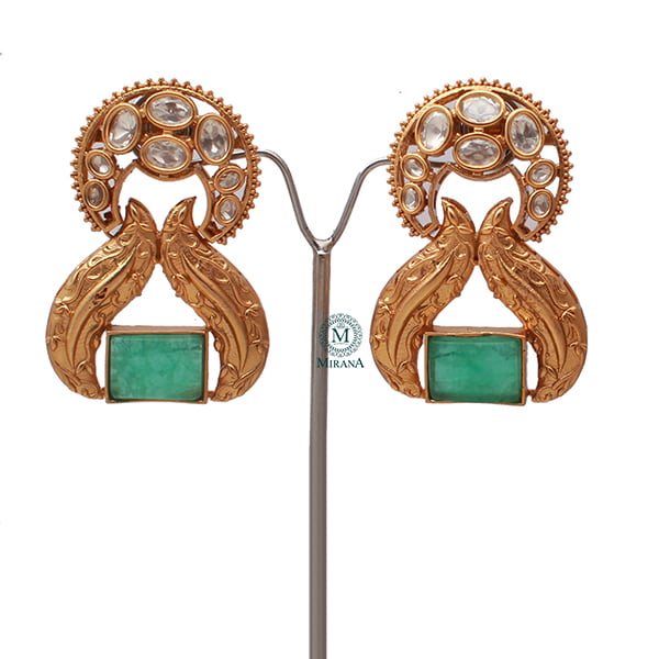 Saina Pastel Green Polki Designer Earrings