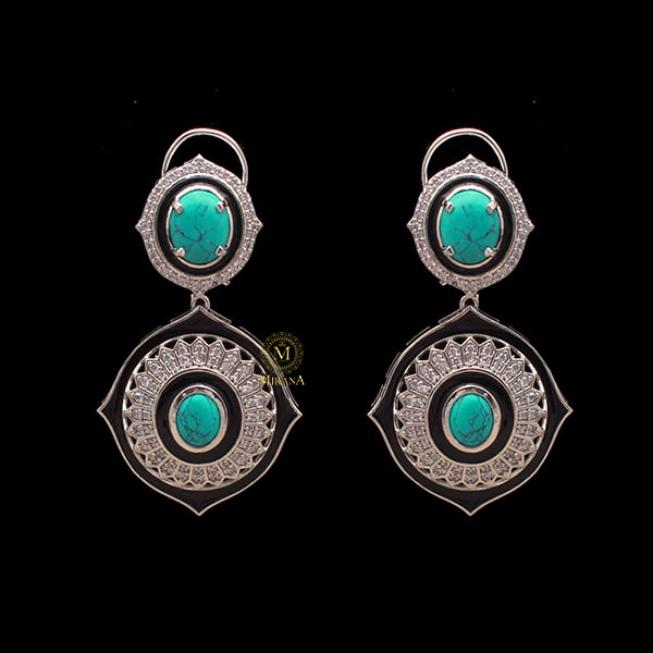 Nora Turquoise CZ Designer Earrings