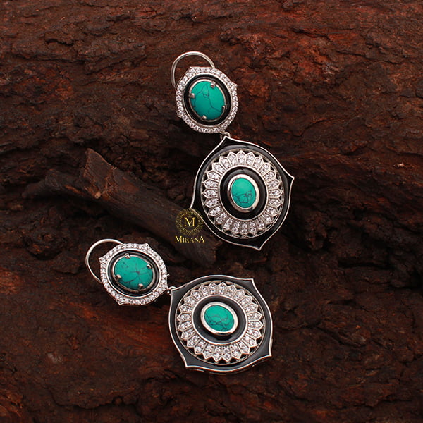 Nora Turquoise CZ Designer Earrings
