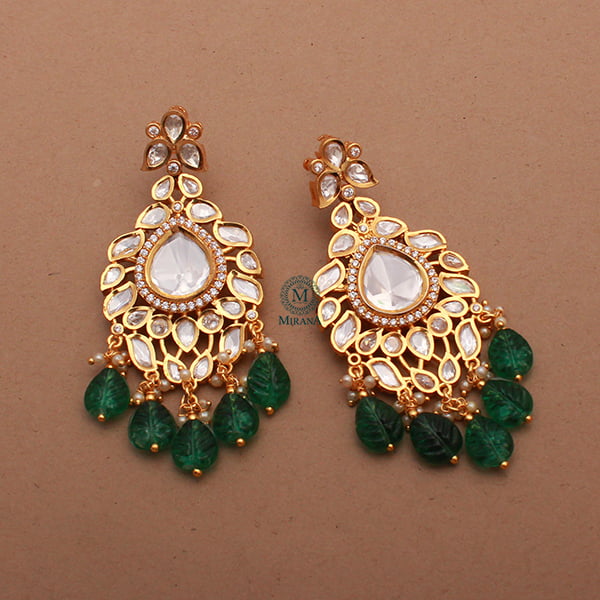 Misha Emerald Green Polki Designer Earrings