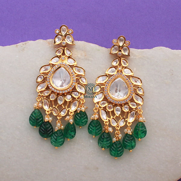 Misha Emerald Green Polki Designer Earrings