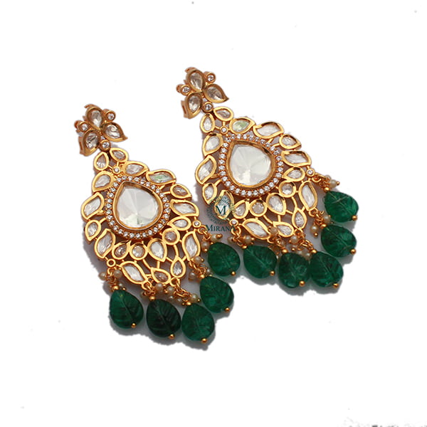 Misha Emerald Green Polki Designer Earrings