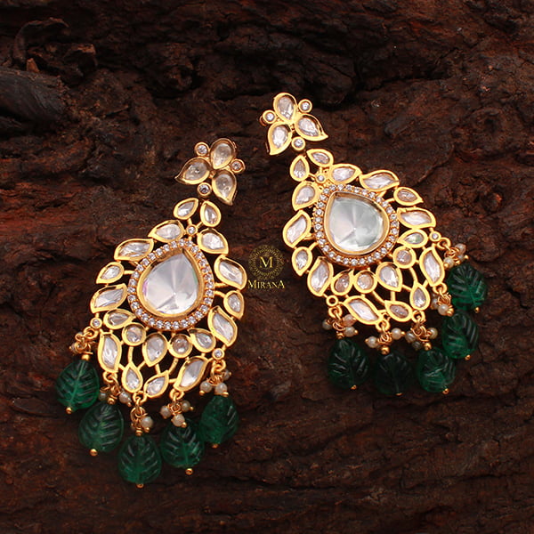Misha Emerald Green Polki Designer Earrings