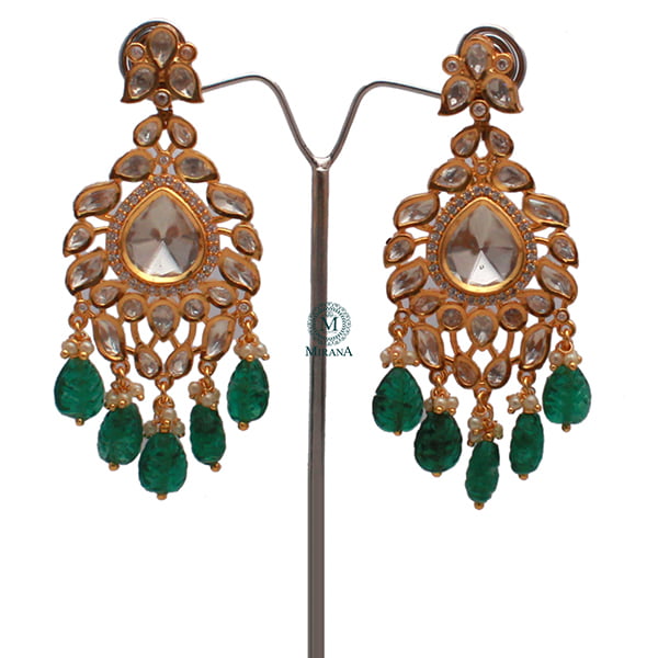 Misha Emerald Green Polki Designer Earrings