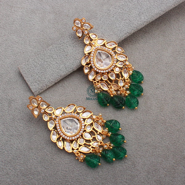 Misha Emerald Green Polki Designer Earrings