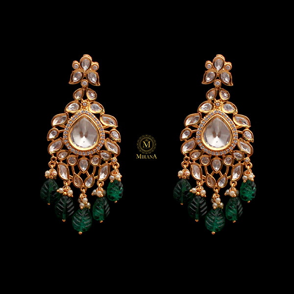 Misha Emerald Green Polki Designer Earrings