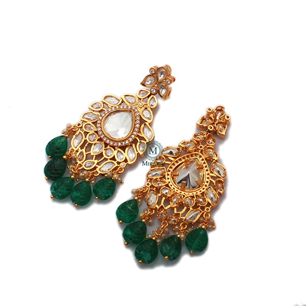 Misha Emerald Green Polki Designer Earrings