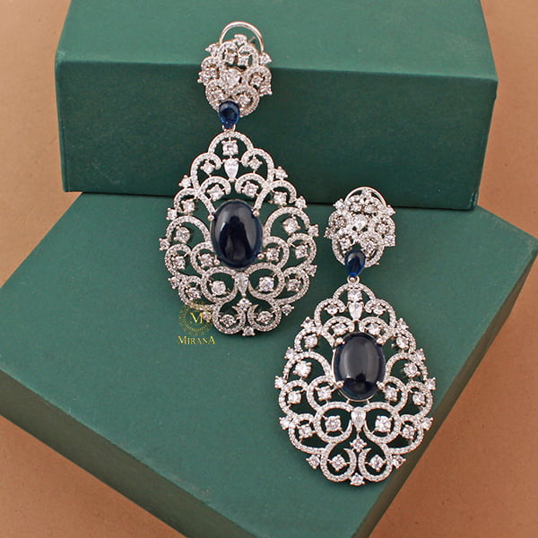 Akila Sapphire Blue CZ Designer Earrings