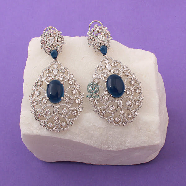 Akila Sapphire Blue CZ Designer Earrings