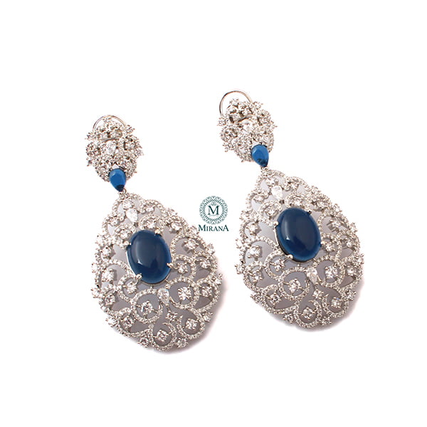 Akila Sapphire Blue CZ Designer Earrings