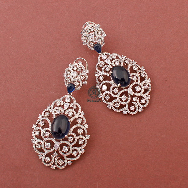 Akila Sapphire Blue CZ Designer Earrings