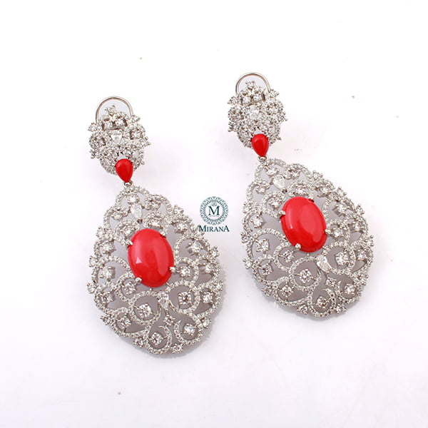 Akila Red CZ Designer Earrings