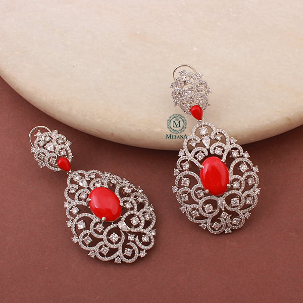 Akila Red CZ Designer Earrings