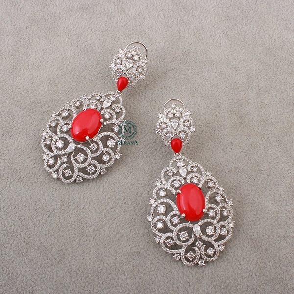 Akila Red CZ Designer Earrings