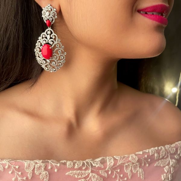 Akila Red CZ Designer Earrings