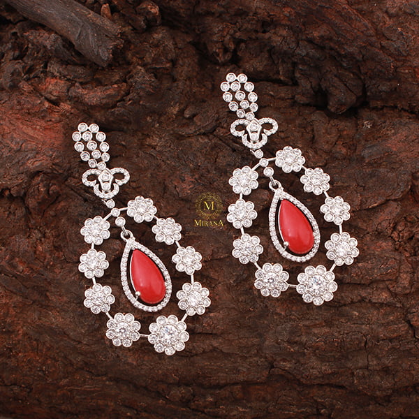 Kiera Red CZ Designer Earrings