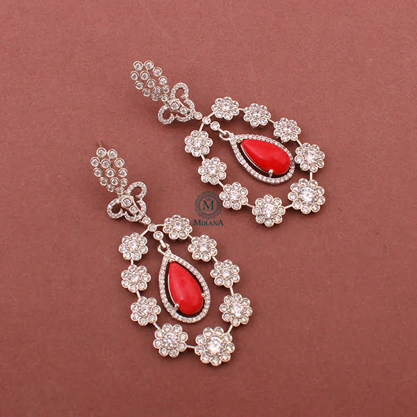 Kiera Red CZ Designer Earrings