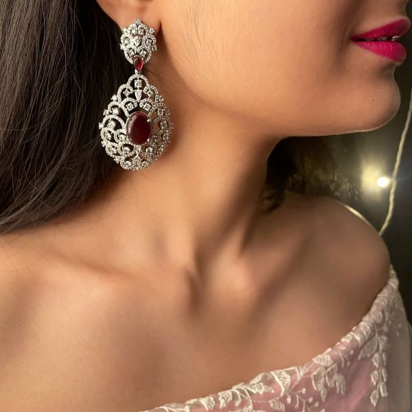 Akila Ruby CZ Designer Earrings