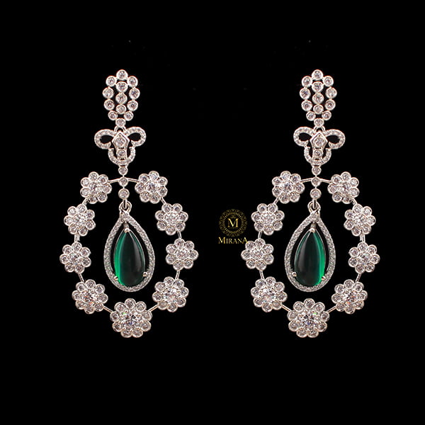 Kiera Emerald Green CZ Designer Earrings