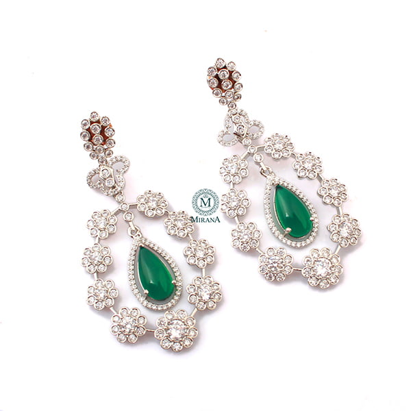 Kiera Emerald Green CZ Designer Earrings