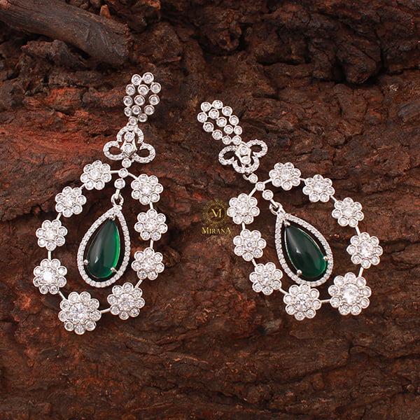 Kiera Emerald Green CZ Designer Earrings