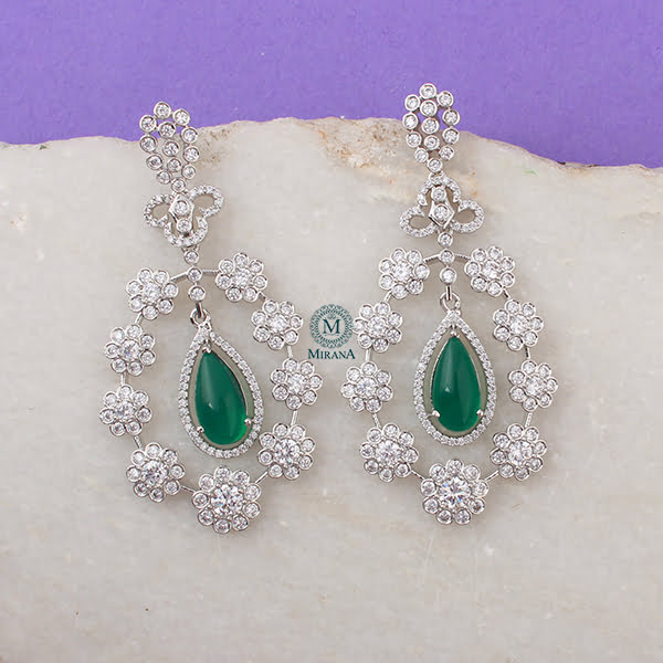 Kiera Emerald Green CZ Designer Earrings