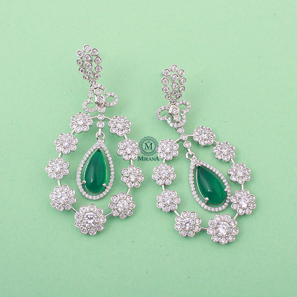 Kiera Emerald Green CZ Designer Earrings