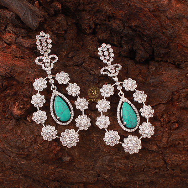 Kiera Turquoise CZ Designer Earrings