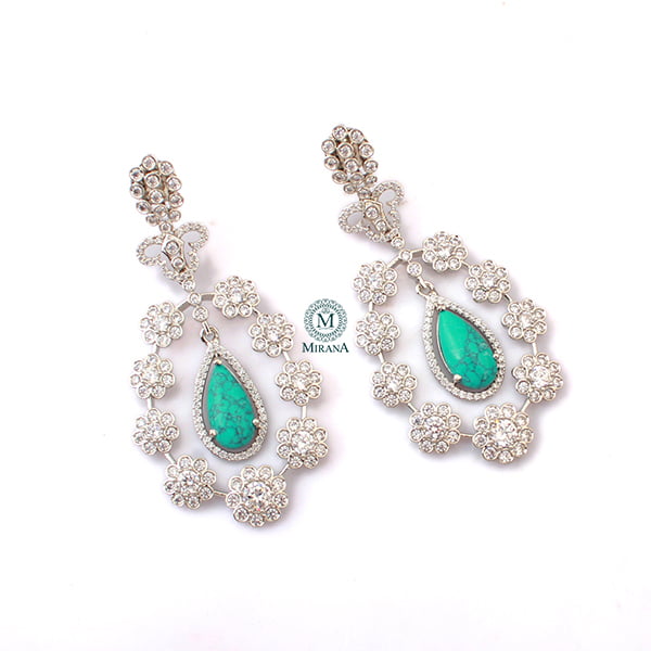 Kiera Turquoise CZ Designer Earrings