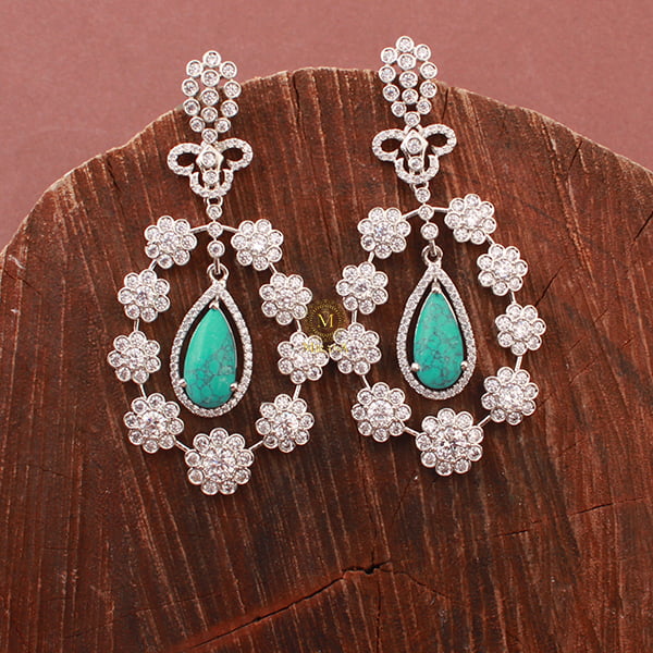 Kiera Turquoise CZ Designer Earrings