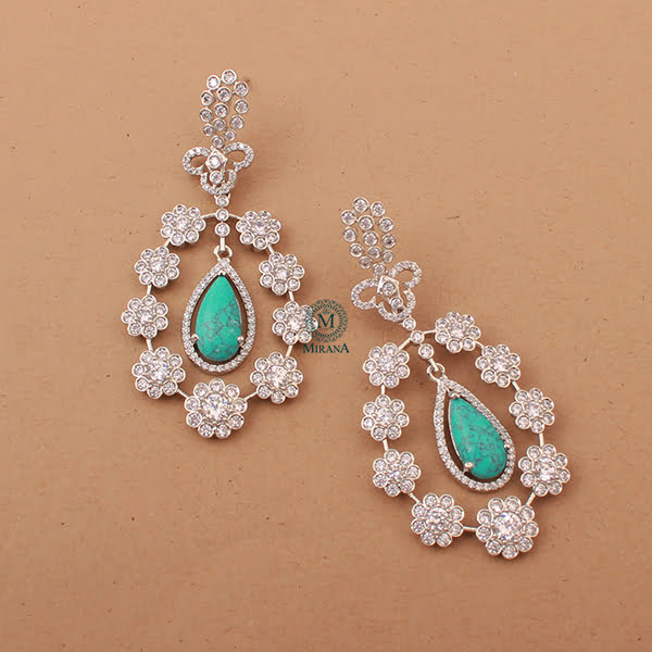 Kiera Turquoise CZ Designer Earrings