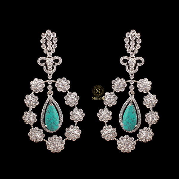 Kiera Turquoise CZ Designer Earrings