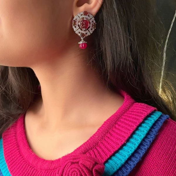 Vorisha Ruby CZ Designer Earrings