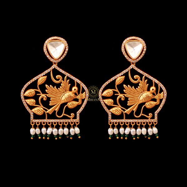 Anaya Emerald Green Pearl Moissanite Earrings
