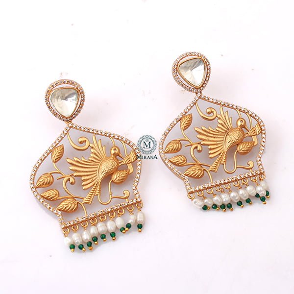 Anaya Emerald Green Pearl Moissanite Earrings