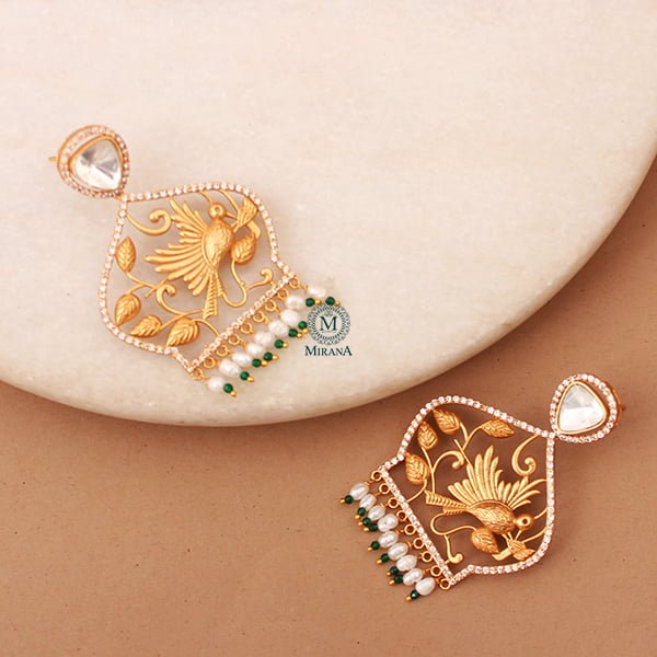 Anaya Emerald Green Pearl Moissanite Earrings
