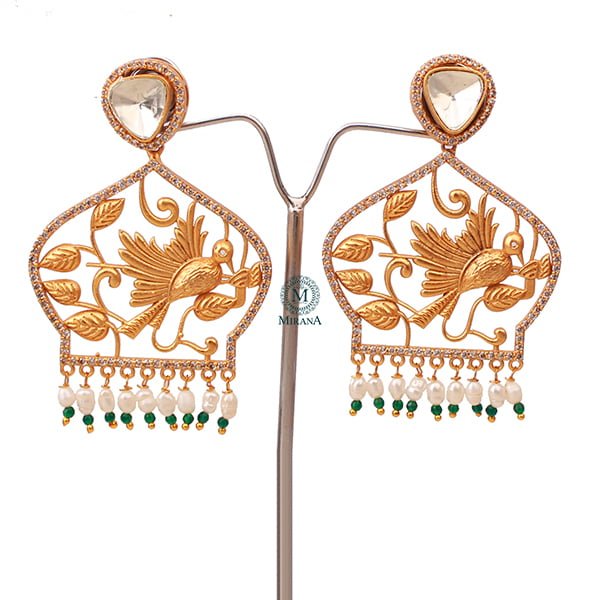 Anaya Emerald Green Pearl Moissanite Earrings
