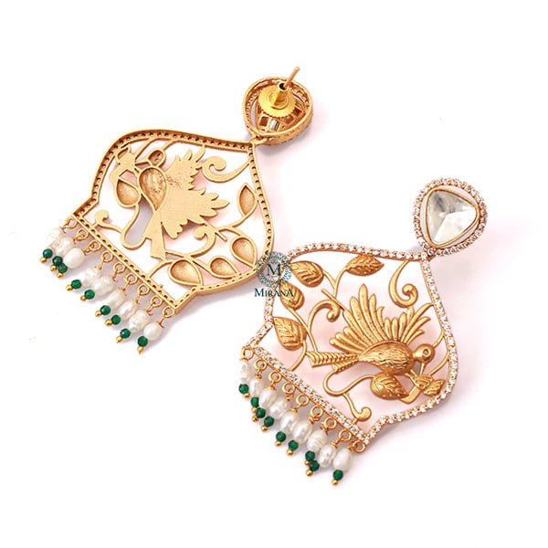 Anaya Emerald Green Pearl Moissanite Earrings