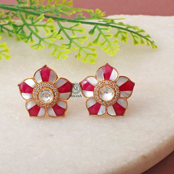 Tanuja Ruby Moissanite Designer Studs