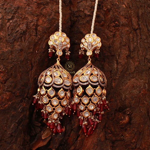 Madhubala Ruby Polki Designer Jhumkas