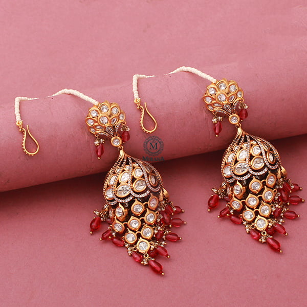 Madhubala Ruby Polki Designer Jhumkas