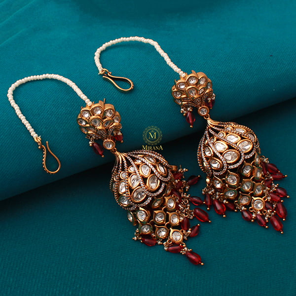 Madhubala Ruby Polki Designer Jhumkas