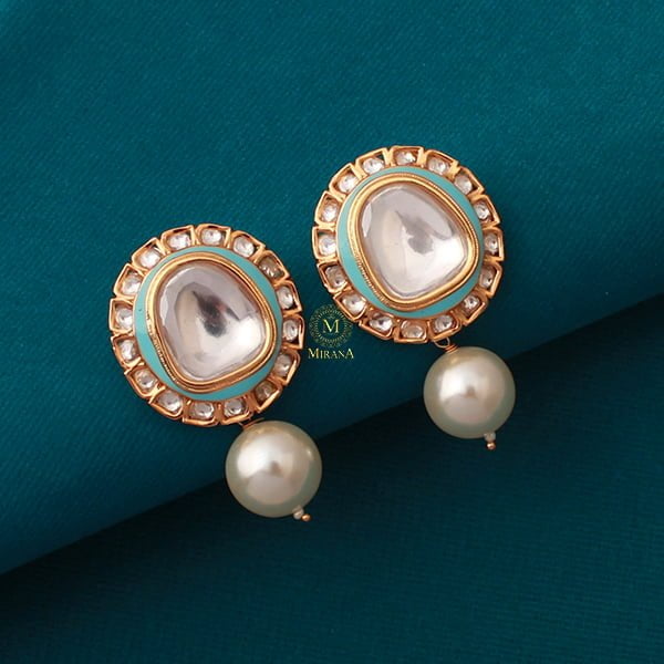 Gaurika Turquoise Pearl Polki Earrings