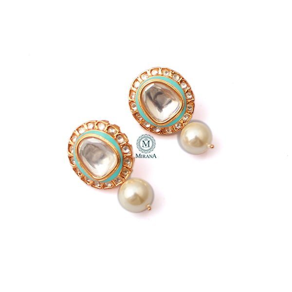 Gaurika Turquoise Pearl Polki Earrings